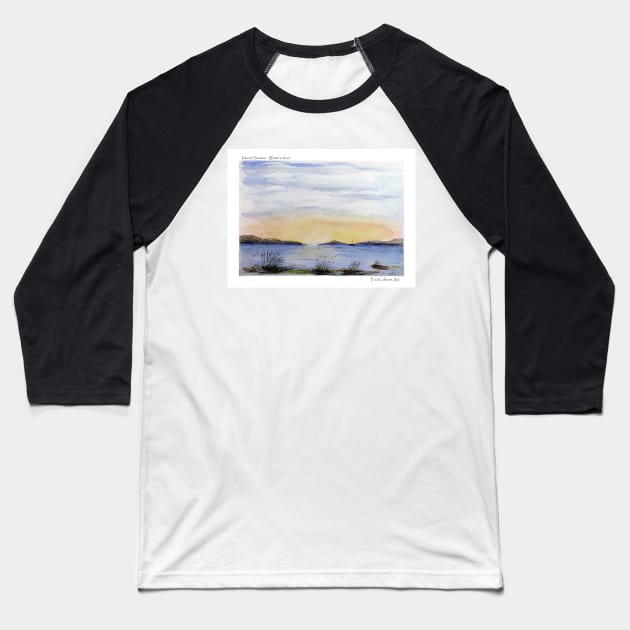 Island Sunset - Watercolour Baseball T-Shirt by pops